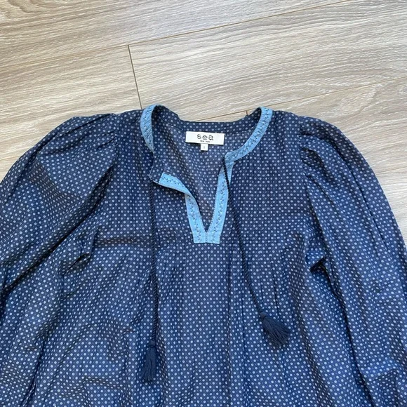 Sea New York Palmer Tunic Dress Sz S EUC Blue Long Sleeve 100% Cotton - Picture 10 of 15